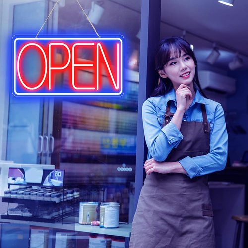 Skiennix 16.5" x 9" LED Neon Open Sign - Ultra Bright 12V/2A Light with ON/OFF Switch for Bars, Salons, Coffee Shops, Hotels