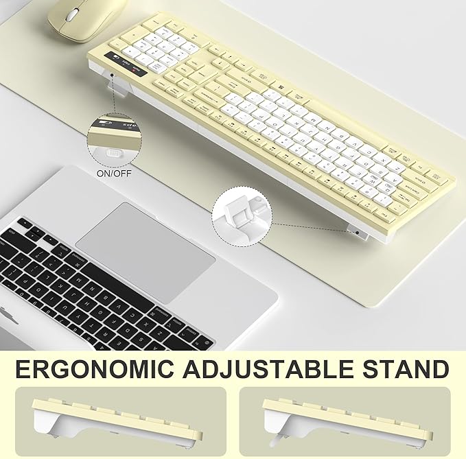 Wireless Keyboard and Mouse Combo, Full-Sized Wireless Keyboard and Adjustable DPI Mouse, 2.4GHz USB Receiver, Silent Keyboard and Mouse for PC, Windows, MAC, Desktop, Laptop (Canary Yellow-B)