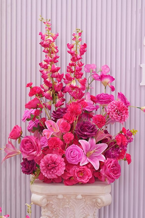 2pcs 19inch Hot Pink Free Standing Flowers Ball Bouquet Artificial Rose Arrangements Balls for Wedding Centerpieces Tables Chair Aisle Runner Flowers Decoration