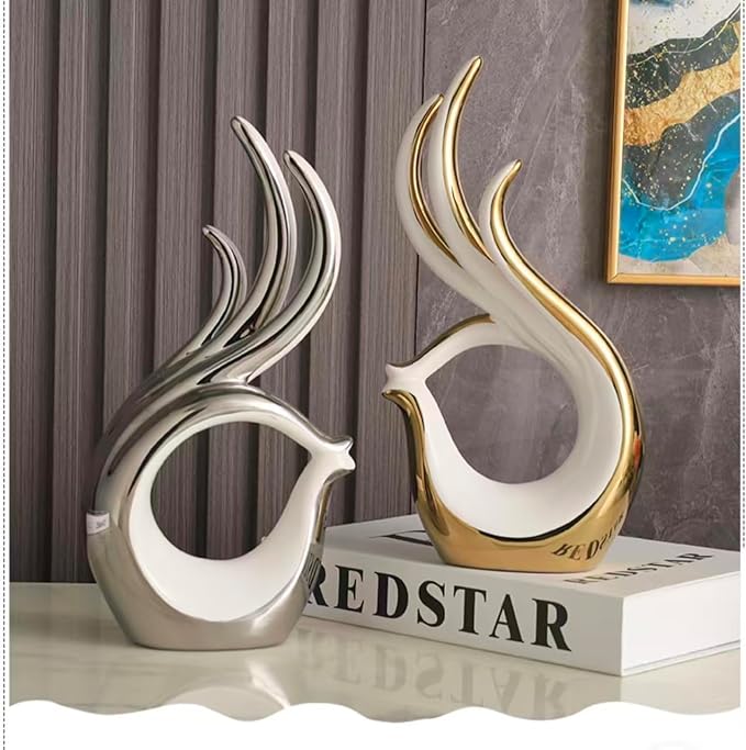 Creative Abstract Ceramic Geometric OK Sculpture, Modern Home Decor Figurine, 3 Colors to Choose from (White and Silver)