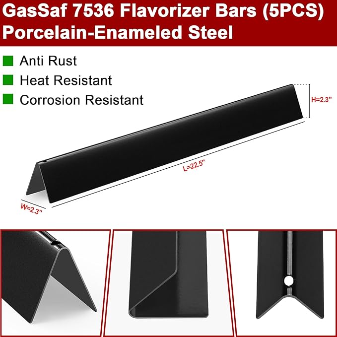 GasSaf 22.5 Flavorizer Bars 7536 7537 | 28 1/8 inch Grill Burner 7508 for Weber Spirit 300 E-310, E-320(Side-Knob), Gas Grill Parts for Spirit 700, Weber 900, Genesis Silver B/C Replacement Parts