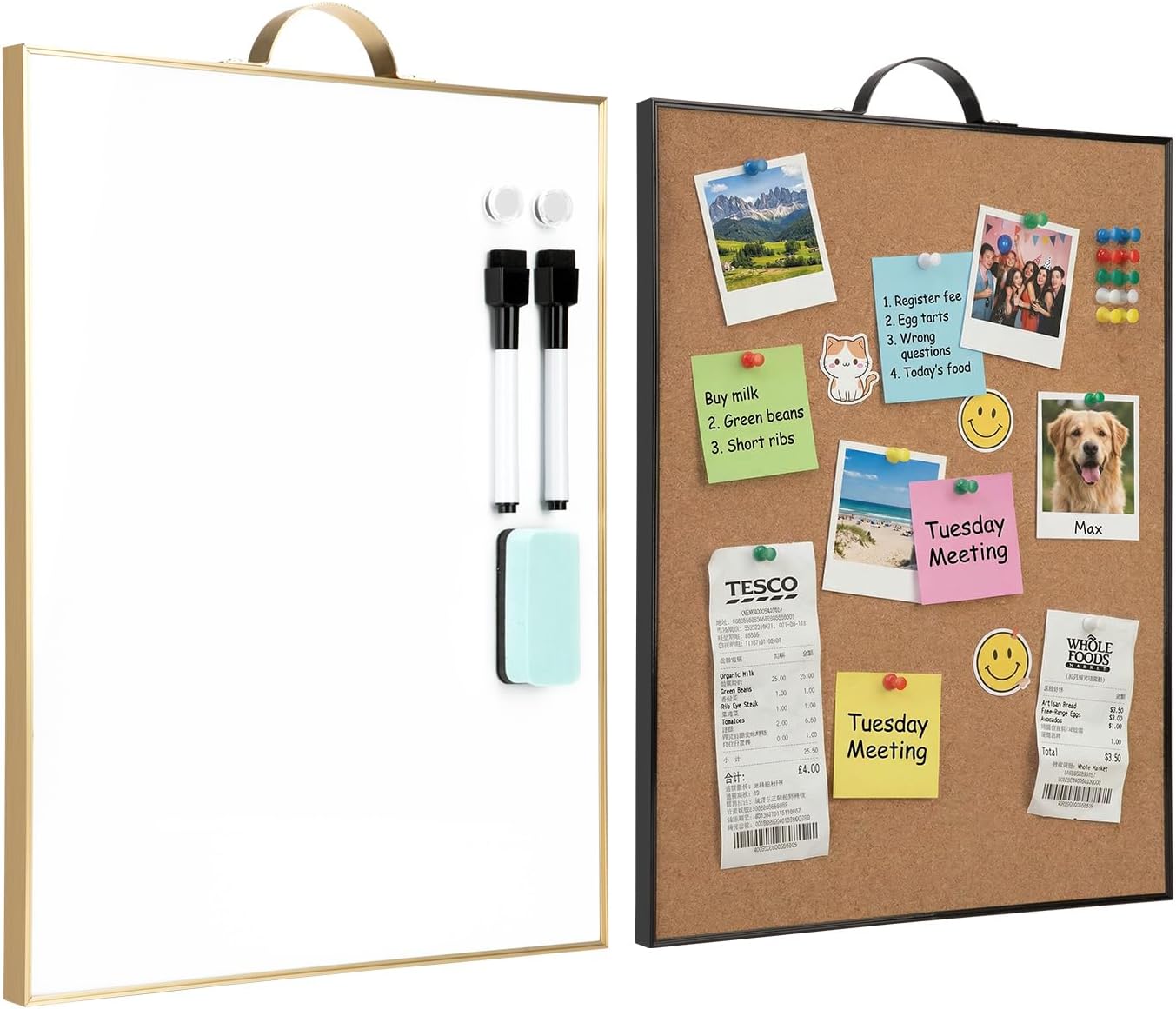 Small Cork Board Whiteboard Combination - 24” x 16” Magnetic Dry Erase & Corkboard with Portable Aluminum Frame