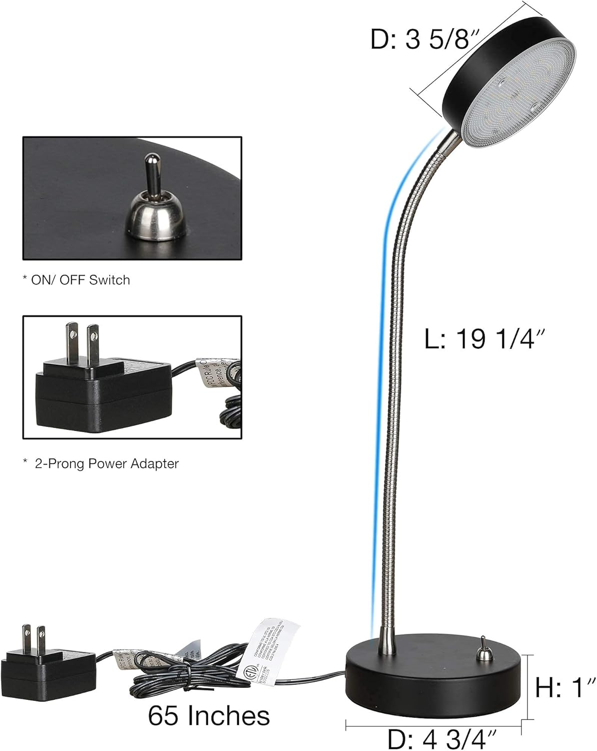 Skiennix Flexible Gooseneck LED Desk Lamp - 4.5W 260LM, 4000K Light for Home Office & Study | 19.25" Height