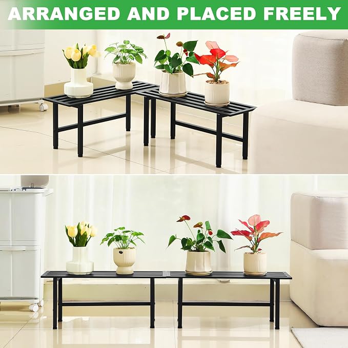Dipion 2 Pack Metal Plant Stand Outdoor Plant Shelf Indoor,1 Tier Heavy Duty Plant Stands for Multiple Plants,26" L x 10.12" H x 8.75" W,Black