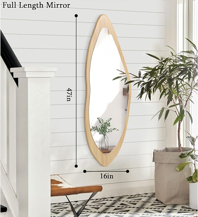AAZZKANG Asymmetrical Large Mirrors 47"x16" Rustic Irregular Full Length Mirror Decorative Wall Mounted for Bedroom Living Room Hallway
