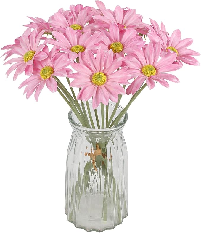 IPOPU 15pcs Daisies Artificial Flowers Faux Pink Daisies Flowers 12" Fake Wildflowers Flower Silk Flowers for Floral Arrangements Wedding Home Garden Decor (Pink)