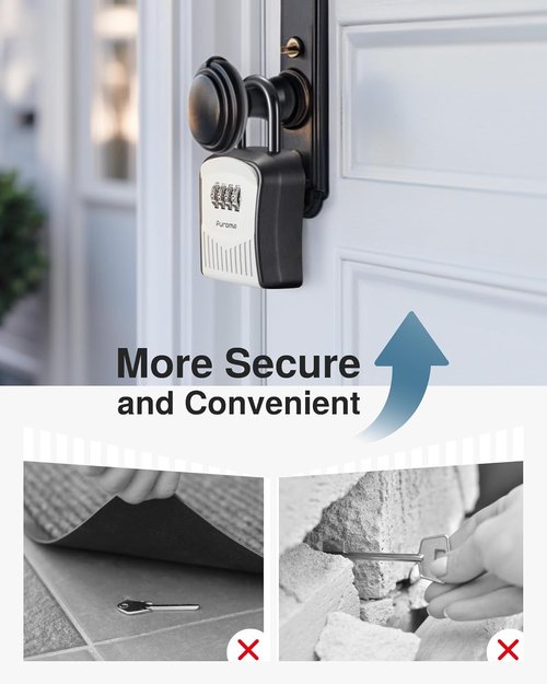 Puroma Lock Box - Wall-Mounted Key Storage with Resettable Code | Portable Security Box (Gray)