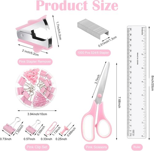 Auroray Pink Desk Organizer Set - Stylish Office Supplies with Mesh Organizer, Tape Dispenser & More