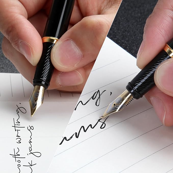 BOCIYER Fountain Pen with Fine Nib & Black Ink, Refillable & Elegant Bent Nib Design, Calligraphy Pens for Writing, Best Fountain Pen for Smooth & Fancy Writing (Black)