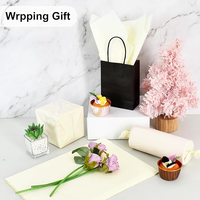 BEISHIDA 100 Sheets Cream Tissue Paper Bulk, Wrapping Tissue Paper for Gift Bags, 14 x 20 Inch Gift Wrap for Birthday Wedding Graduation DIY Crafts Holiday Flowers