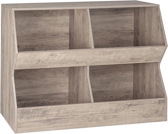 DINZI LVJ Kids Bookshelf, Toy Storage Organizer, Wooden Toy Storage Cabinet, 4 Cubby Children Bookcase, 43.3" L Toddler Book Shelf for Bedroom, Nursery, Hallway, School, Greige