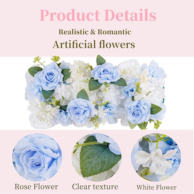 Flower Centerpieces for Tables - 10 Pack Wedding Arch Artificial Flowers Blue Arrangements Center Piece for Reception, Living Room, Kitchen, Dining Table Runner Decorations(20.5 * 9.4''/52 * 24cm)