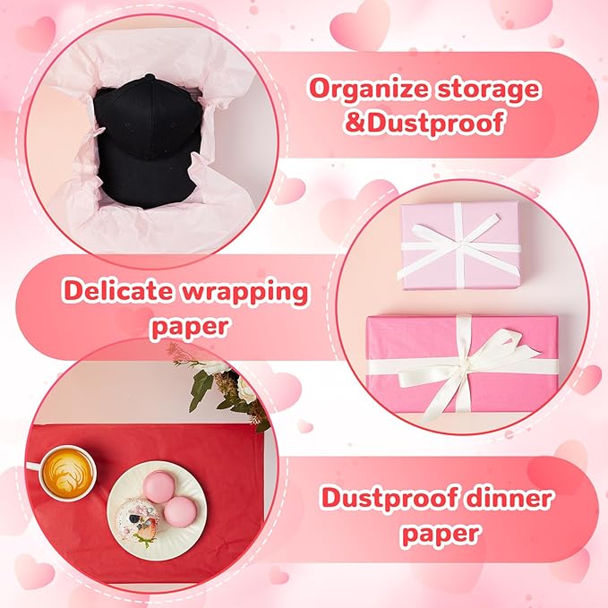 Qilery 500 Sheets Pink White Tissue Paper Bulk for Gift Bags 15 x 20 Inch Acid Free Christmas Packaging Wrapping Paper Sheets for Valentine's Day Wedding Decoration DIY Flowers, Pom Poms Crafts