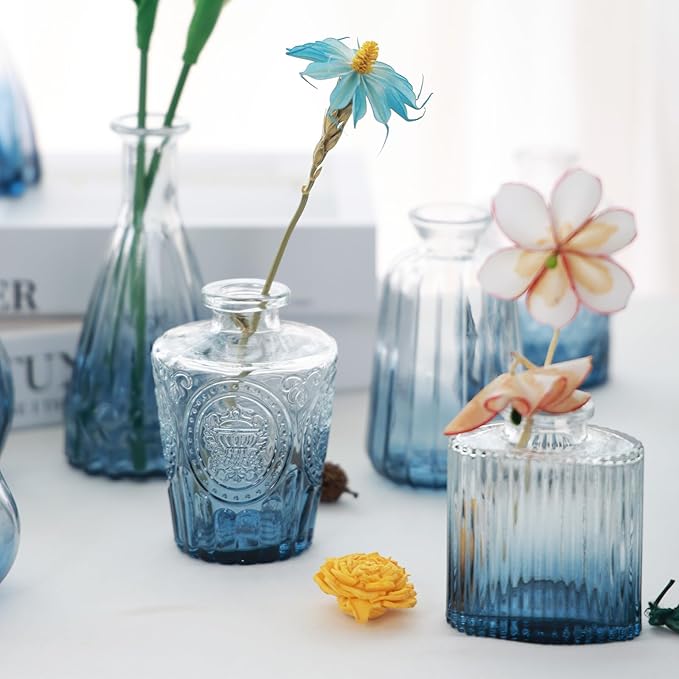 Blue Glass Bud Vases Set of 20,Small Flower Vases for Wedding Centerpieces,Bud Vases in Bulk Glass Vase for Table Decoration,Home Decor