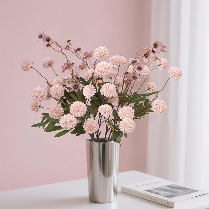8PCS Pink Fake Flowers Artificial Chrysanthemum Faux Mums Matching 2PCS Rose Red Daisy Faux Flowers for Vase Fall Long Stems Flower Silk Flower for Home Decor Wedding Decor (20.5In,No Vase)