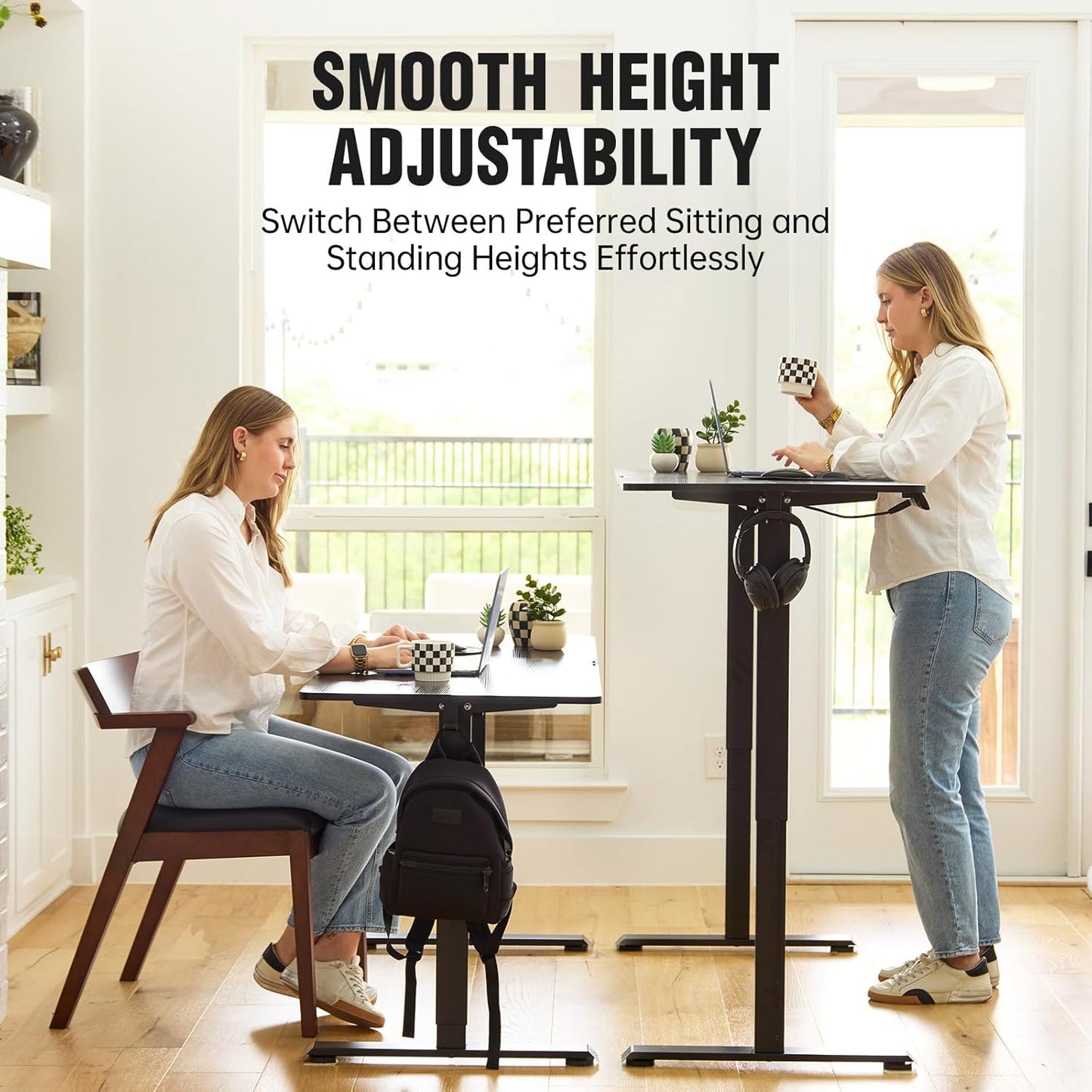 Veken Electric Standing Desk - Height Adjustable 47.2 Inch Wood Desktop | Ideal for Home Office & Gaming