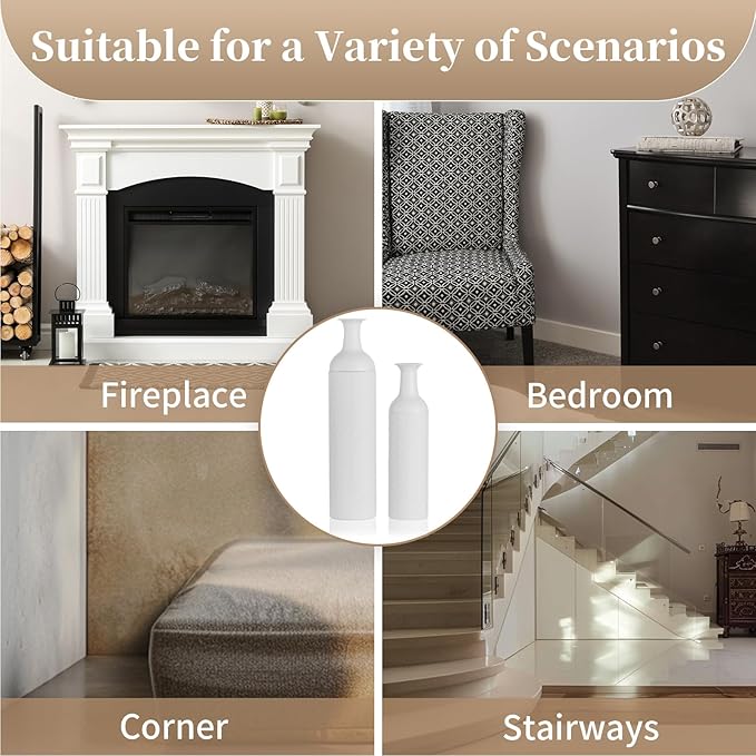 Sziqiqi White Tall Floor Vases: 27.6/21.7in Extra Large Metal Decorative Floor Vase - Set of 2 Big Boho Floor Vases for Pampas Grass Twigs - Oversized Floor Vase for Living Room Bedroom Home Corner