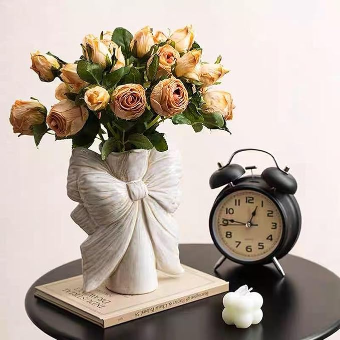 Bow Vase,Small White Ceramic Bow Flower Vase for Home Decor,Boho Style Unique Vases for Flowers,Small Cute Wabi Sabi Vases for Living Room Décor