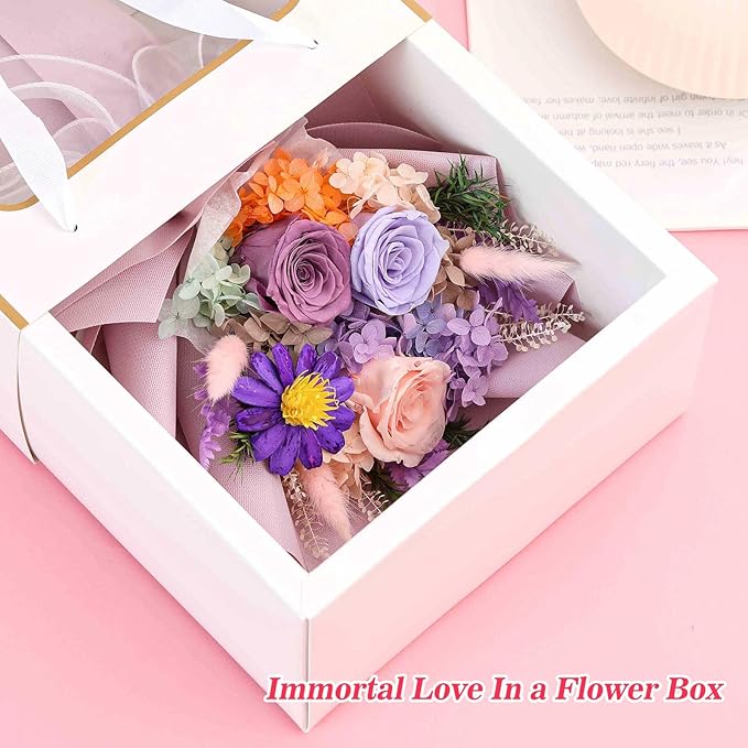 Jtoder Forever Flowers for Delivery, Preserved Flower Bouquets, Long Lasting Purple Roses, Gifts Bouquet for Mother Wife Girlfriend on Festivals Birthday Anniversary