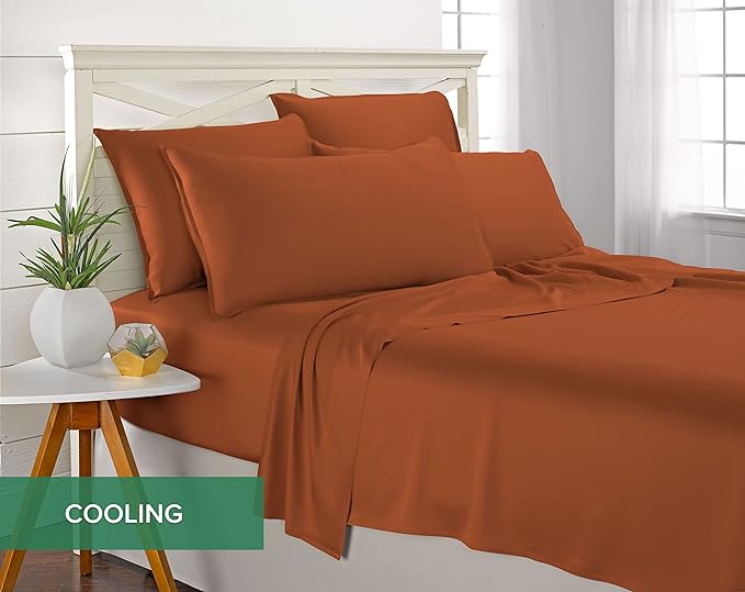 Pure Bamboo Full Sheets, Genuine 100% Organic Viscose Derived from Bamboo Bed Sheet Set, Luxuriously Soft & Cooling, Double Stitching, 2 Year Quality Promise (Full, Terracotta)