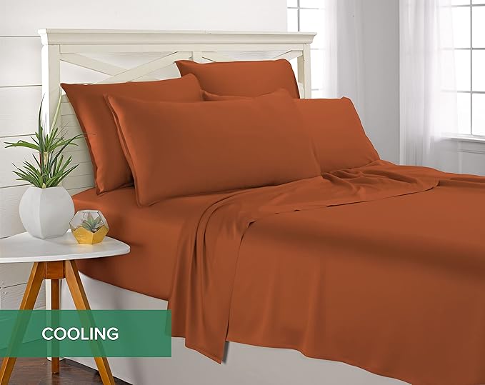 Pure Bamboo King Sheets, Genuine 100% Organic Viscose Derived from Bamboo Bed Sheet Set, Luxuriously Soft & Cooling, Double Stitching, 2 Year Quality Promise (King, Terracotta)