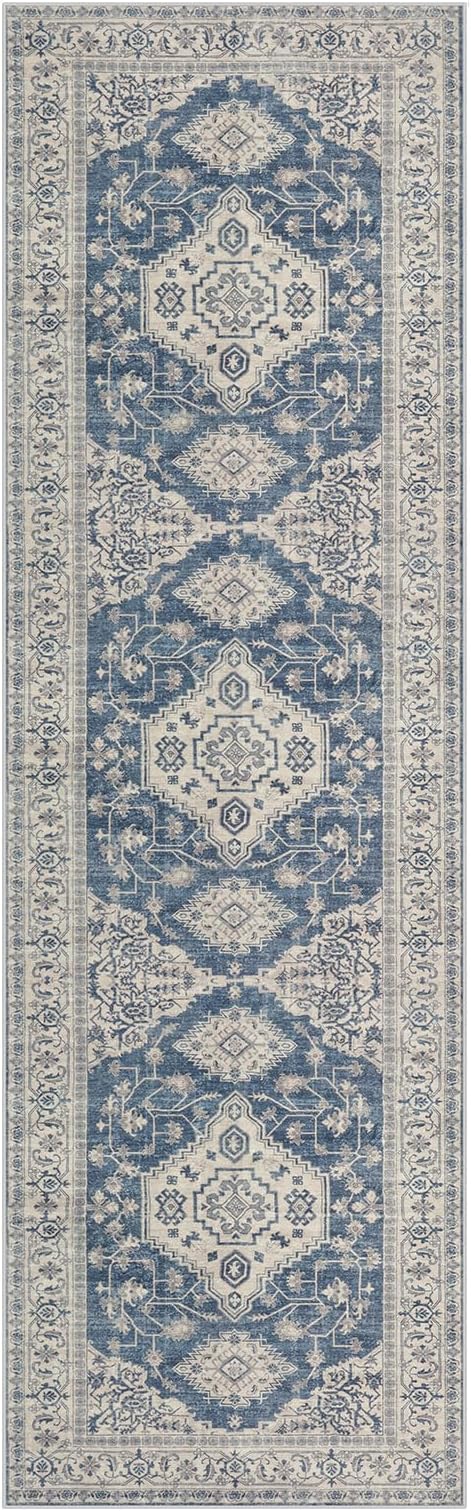 Lahome Oriental Hallway Runner Rug Non Slip, 2.5x8 Kitchen Washable Runner Soft Hallway Rug, Traditional Ultra-Thin Carpet for Bathroom Entryway ‎Laundry Room, Blue
