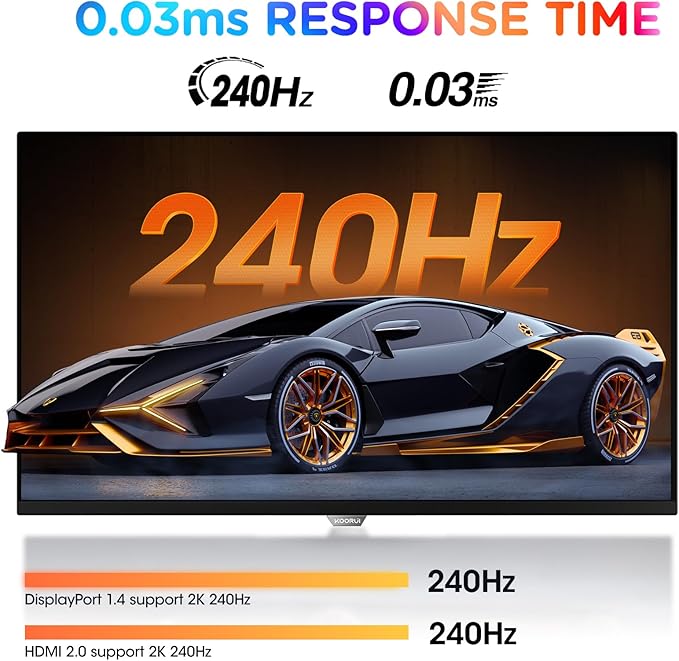 KOORUI 27 inch QD-OLED Gaming Monitor, 240Hz Monitor, 0.03ms, QHD 1440p AdaptiveSync, 99% DCI-P3, HDR True Black 400, Height/Pivot/Tilt/Swivel Adjustability, HDMI & DisplayPort VESA, Black, S2721XO
