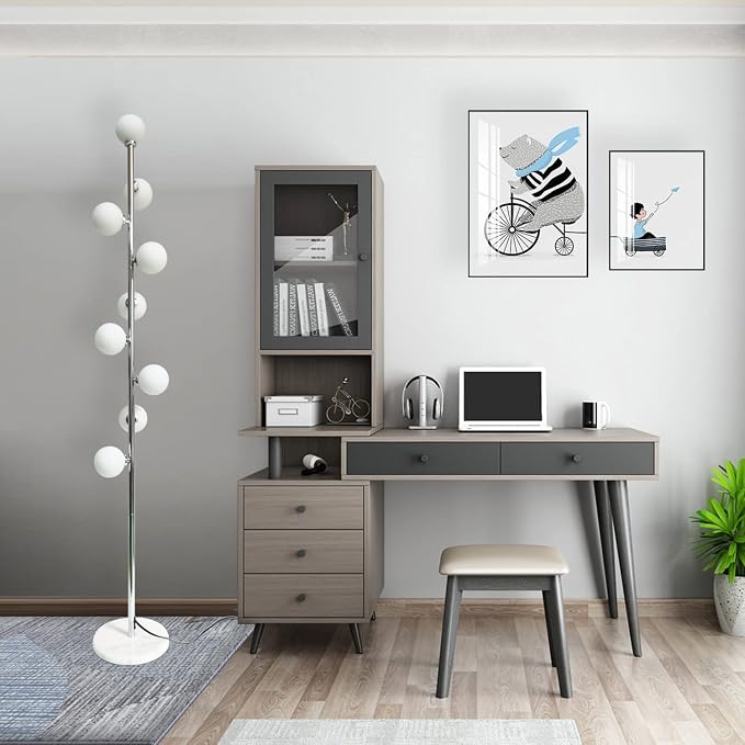 Hsyile Modern Creative Floor Lamp for Living Room,Bedroom,Office,Globe High Pole Standing Lamp, Tree Lamp Chrome Finish,9 Bulbs Included