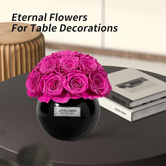 JoyFlower Preserved Flowers in Vase for Home Decor, Eternal Flower Real Roses with Glass Vase for Wedding House Bedroom Dining Living Room Office Table Centerpiece Decoration, Housewarming Party Decor