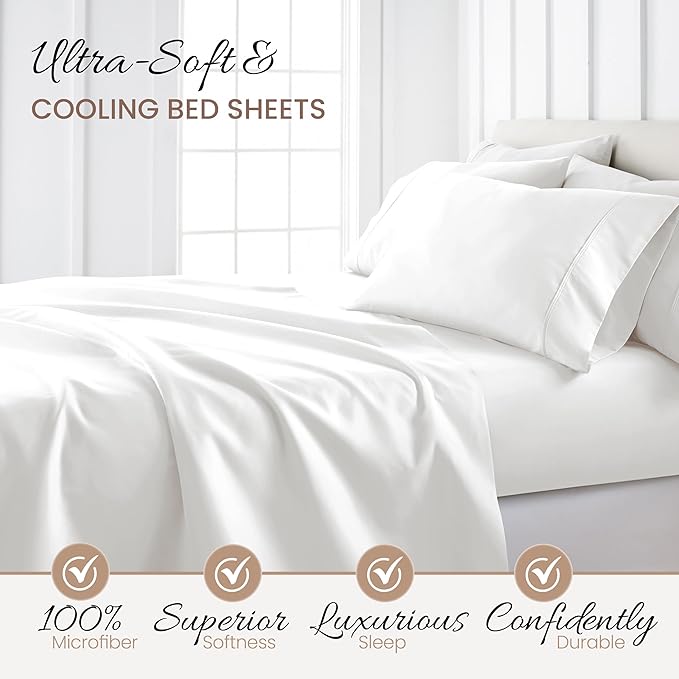 Linen Market Brushed Microfiber Twin XL Sheet Set 3 Piece – Oeko-TEX Certified Ultra Soft & Wrinkle-Free - 16" Deep Pocket Sheets - Easy Care Twin XL Size - White