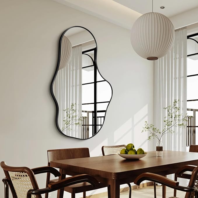 Dorlicecass Irregular Wall Mirror - Wall Mirrors Decorative 24"x 40" Asymmetrical Abstract Mirror Aviation Aluminum Alloy Frame Unique for Bathroom, Bedroom, Living Room, Cloakroom, Entryway Black