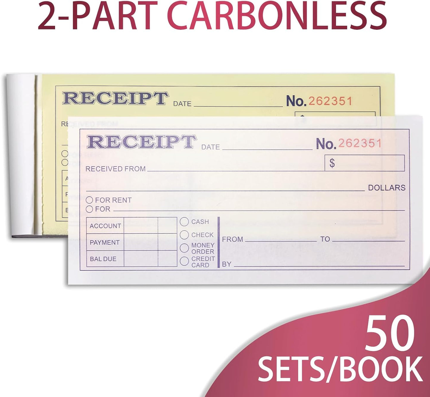 XKDOUS Receipt Book - 12 Pack Carbonless Money & Rent Receipts | 2-3/4" x 6-1/2" for Small Business