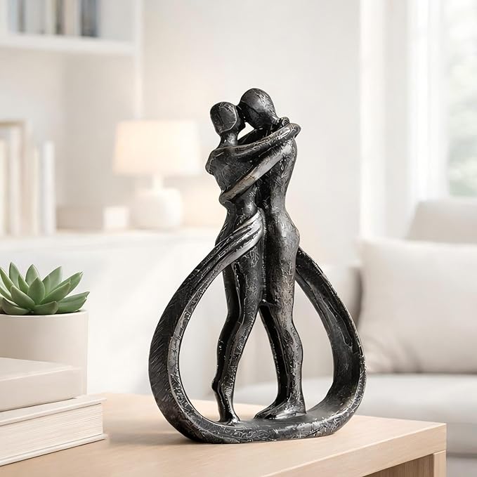 Modern Abstract Couple Statue, Kissing Lovers Sculpture Figurine for Home Decor Living Room Bedroom Bookshelf Office, Gift for Wedding Anniversaries, Love Decor Ornament for Valentines - Style C