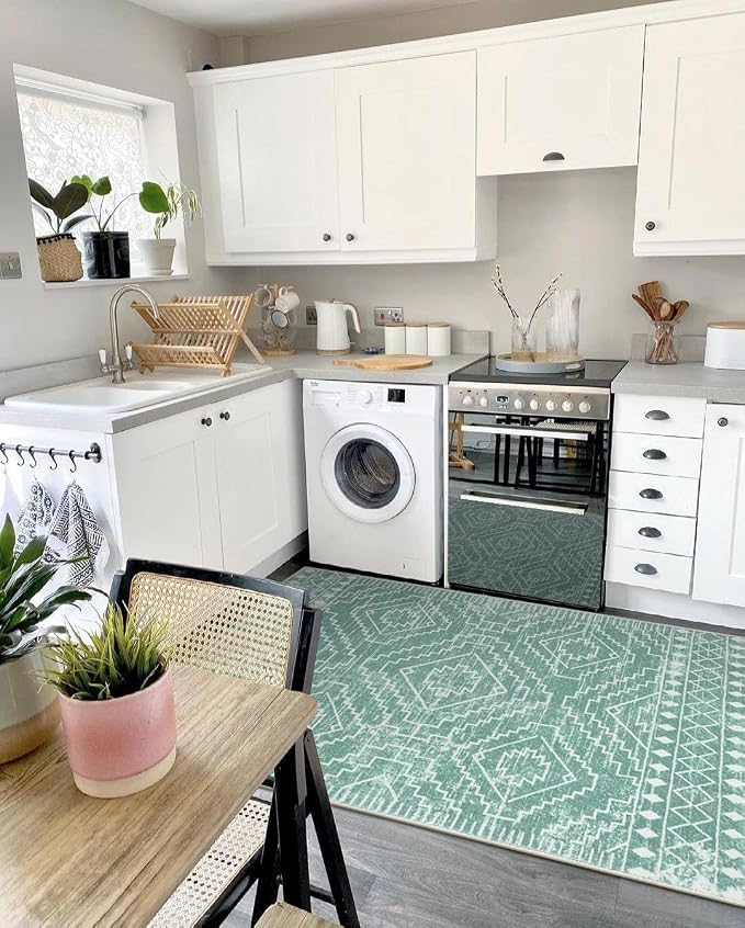 Wonnitar Moroccan Sage Green Area Rugs 5x7, Washable Rugs Non-Slip Soft Large Rug for Bedroom, Non-Shedding Farmhouse Stain Resistant Floor Carpet for Bedside Playroom Dining Room (Mint Green,5'x7')