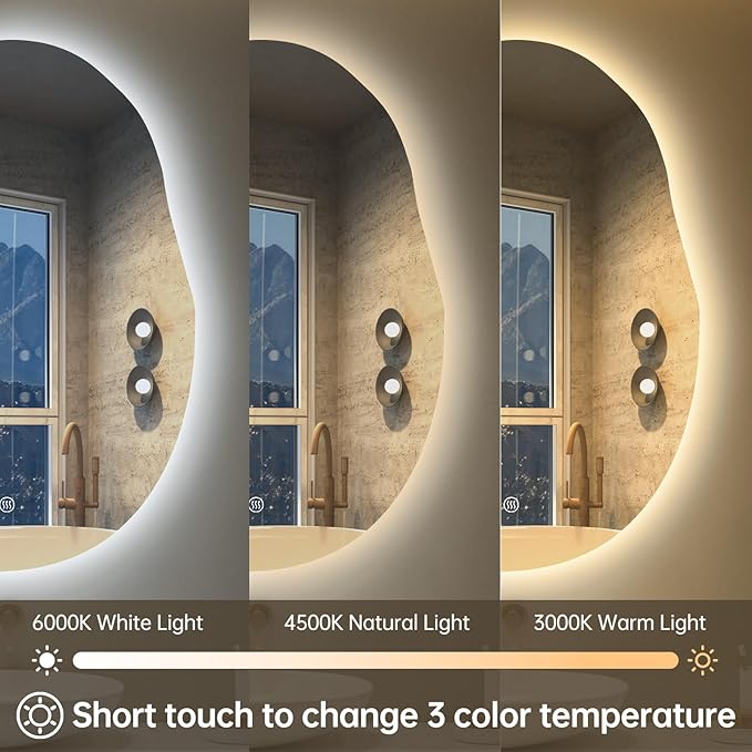 LOVESPEJO Irregular Backlit Mirror Bathroom 24x32 Inch, Asymmetrical LED Bathroom Mirror with Lights, Fogless, Dimmable, 3 Colors, Horizontal/Vertical