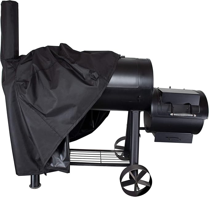 i COVER 66 Inch 600D Heavy Duty Water Proof Patio Outdoor Canvas Offset BBQ Barbecue Smoker Covers for Oklahoma Joe s Highland and Landmann Brinkmann Char-Broil Char-Griller