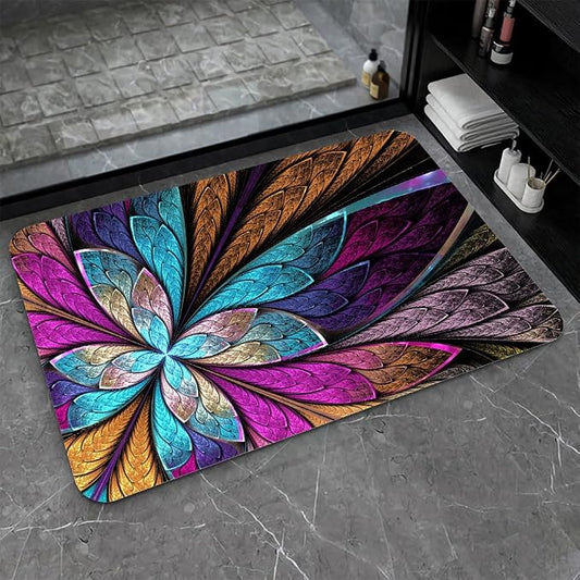 Diatomaceous Earth Bath Mat,Colorful Fractal Glass Flowers Non-Slip Volume Super Absorbent Fast Drying for Bathroom Kitchen Door mat,Eco-Friendly Easy to Clean 20×31Inch (50 * 80cm)