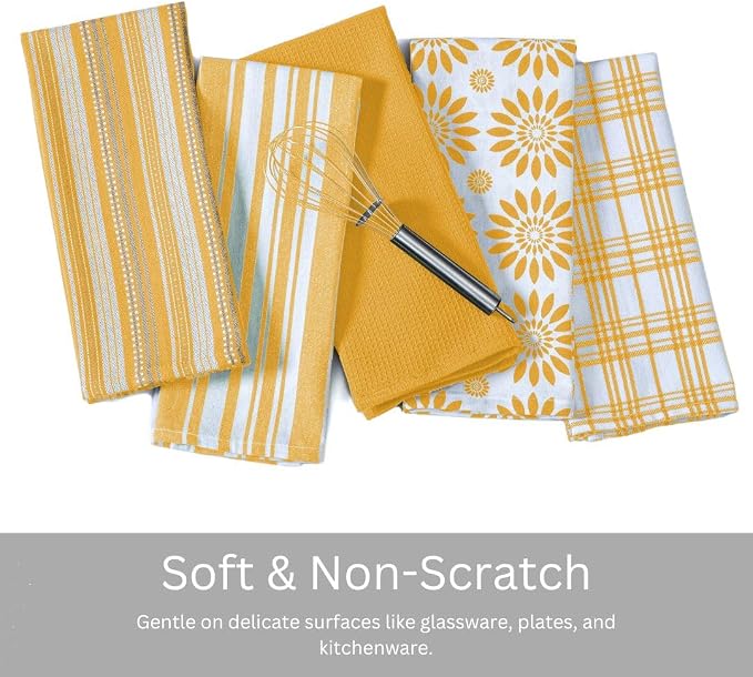 WeWove Assorted Kitchen Towels Set of 5 - 100% Cotton Dish Cloths Towels with Hanging Loop - Soft Absorbent Washable Reusable for Kitchen Use - Quick Drying 16x26 inch Dish Towels Mustard Yellow