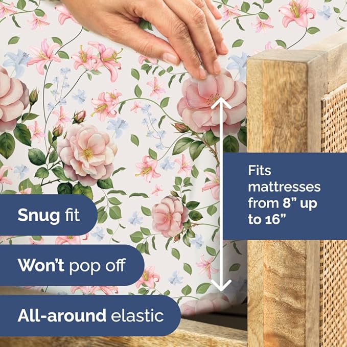 Floral Sheets - Pink Floral Rose Bed Sheet Set - 1 Flat, 1 Fitted & 2 Pillowcases w/ Deep Pockets - Comfy, Wrinkle & Fade Free Boho Botanical Bedding - Ultra-Soft, Breathable & Cooling - King Size New