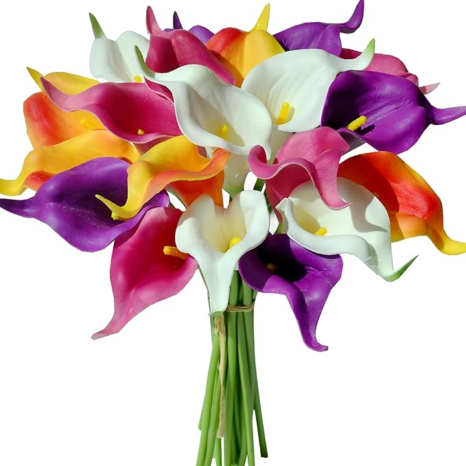 Mandy's PU Colorful Calla Lily Artificial Flowers 20 Stems 13.5in Faux Realistic Centerpiece for Thanksgiving and Christmas Decorations DIY Bridal Bouquet Home Décor