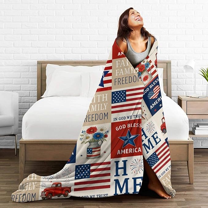 American Flag Blanket Patriotic Throw Blanket National Flag Soft Cozy Fleece Fuzzy Stuffed Plush Flannel Gifts for Girls Women Boys Kids Adults50 X60