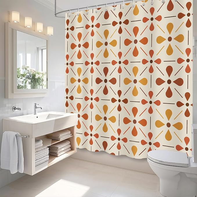 APROPHIC Mid Century Shower Curtains for Bathroom, Vintage Geometric Bathroom Decor Set, Washable Kitchen Retro Decorations Waterproof Polyester Fabric Shower Curtain with Hooks, 72x72 Inch