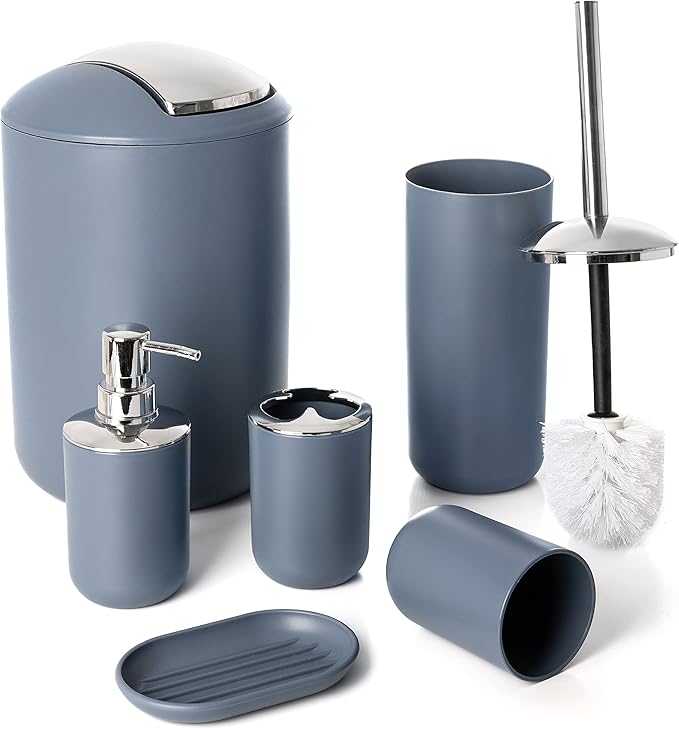 Moss & Stone 6 pcs Bathroom Accessories Set, Bathroom Decor Sets Includes Soap Dispenser, Toothbrush Holder, Toothbrush Cup, Soap Dish, A Complete Bathroom Accessories Blue Set