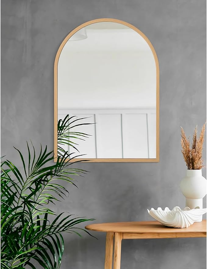 Arched Wall Mirror Aluminum Alloy Frame Bathroom Mirror Brushed Metal Vanity Wall Mounted Mirror for LivingRoom Bedroom Entryway 26"x18"
