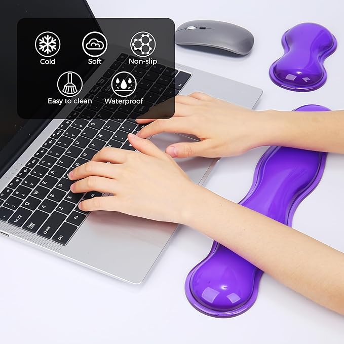 Gel Wrist Rest for Keyboard and Mouse, Wrist Rest for Keyboard, Mouse Wrist Support, Pain Relief, Cool Touch, Non-Skid, Keyboard Wrist pad