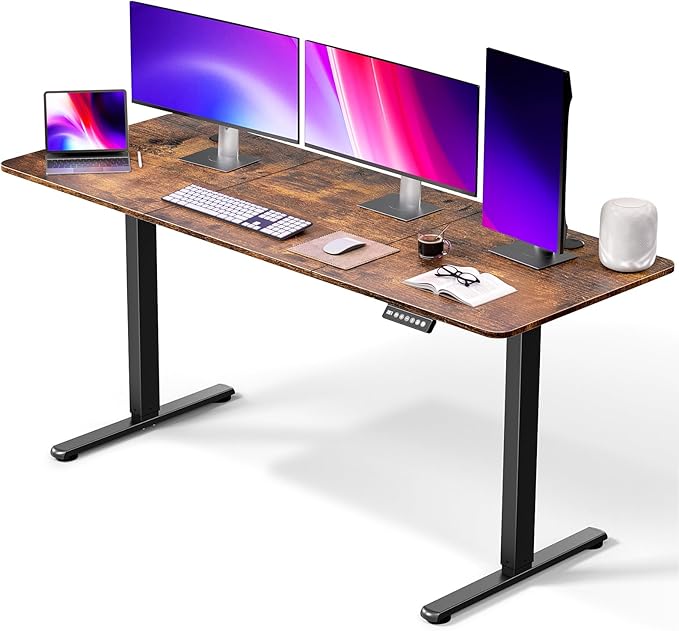 Electric Standing Desk 63 x 24 Inches, Height Adjustable Sit Stand Home Office Computer Desk with Memory Presets,Brown