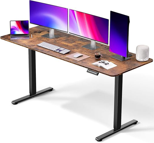 Electric Standing Desk 63 x 24 Inches, Height Adjustable Sit Stand Home Office Computer Desk with Memory Presets,Brown
