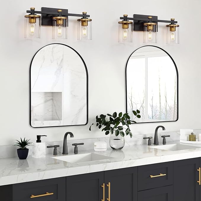 ANDY STAR 30x40 Inch Arched Wall Mirror, Stainless Steel Frame Metal Frame with Black Finish, Large Arch Mirror Perfect for Bathroom, Vanity, Living Room
