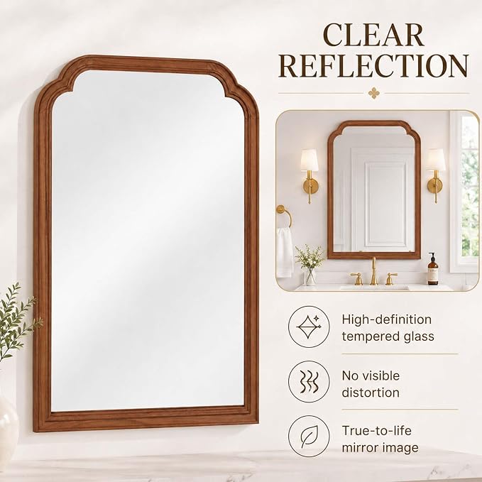 20x30 Inch Asymmetrical Wall Mirror Wood,Rustic Irregular Shaped Vanity Mirror for Bathroom,Bedroom, Living Room, Entryway, Fireplace,Wall Decor,Solid Wooden Frame (Yellowish-Brown, 20" x 30")