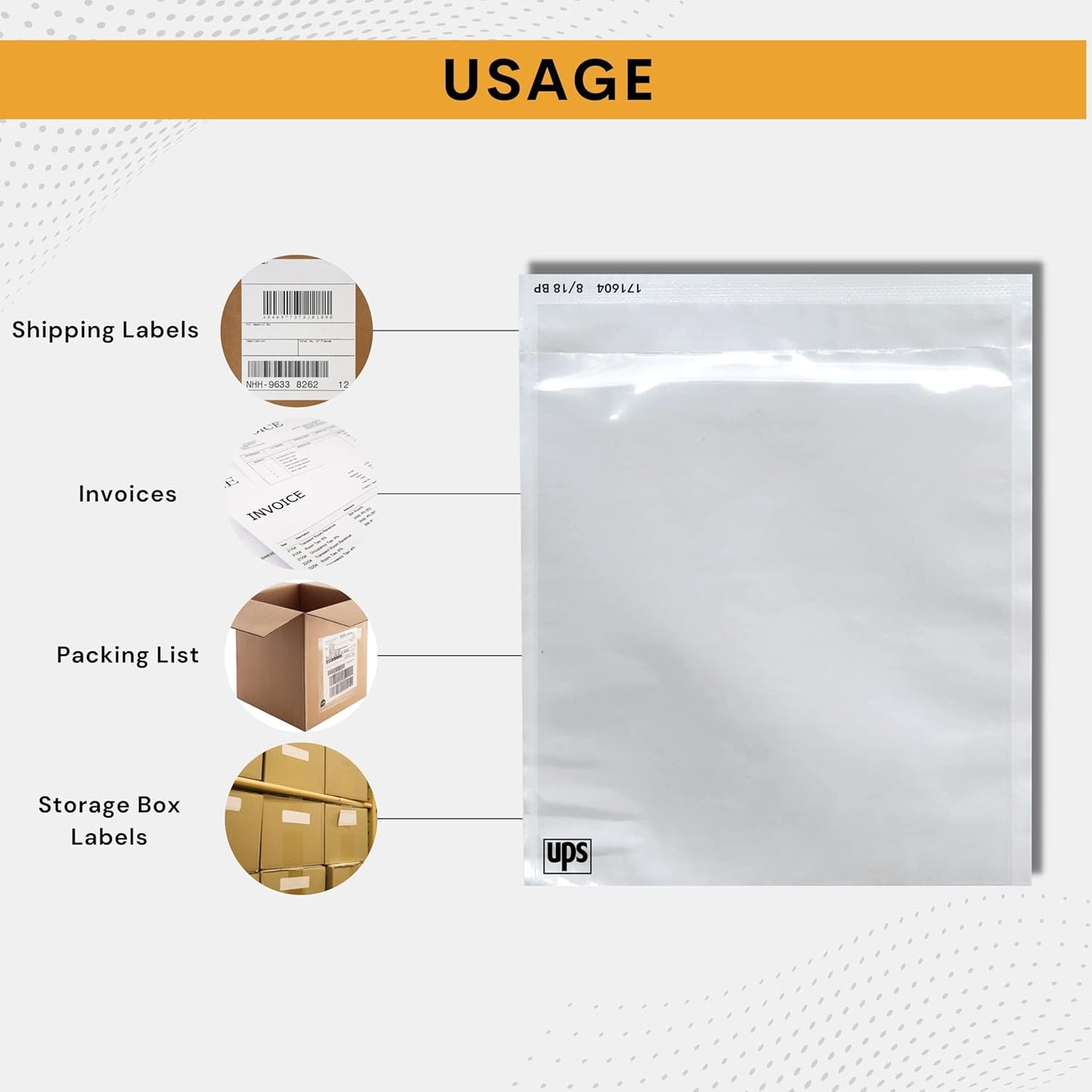UPS 250 Pack Shipping Label Sleeves - Clear Self-Adhesive Waterproof Pouches for Packing Slips & Invoices